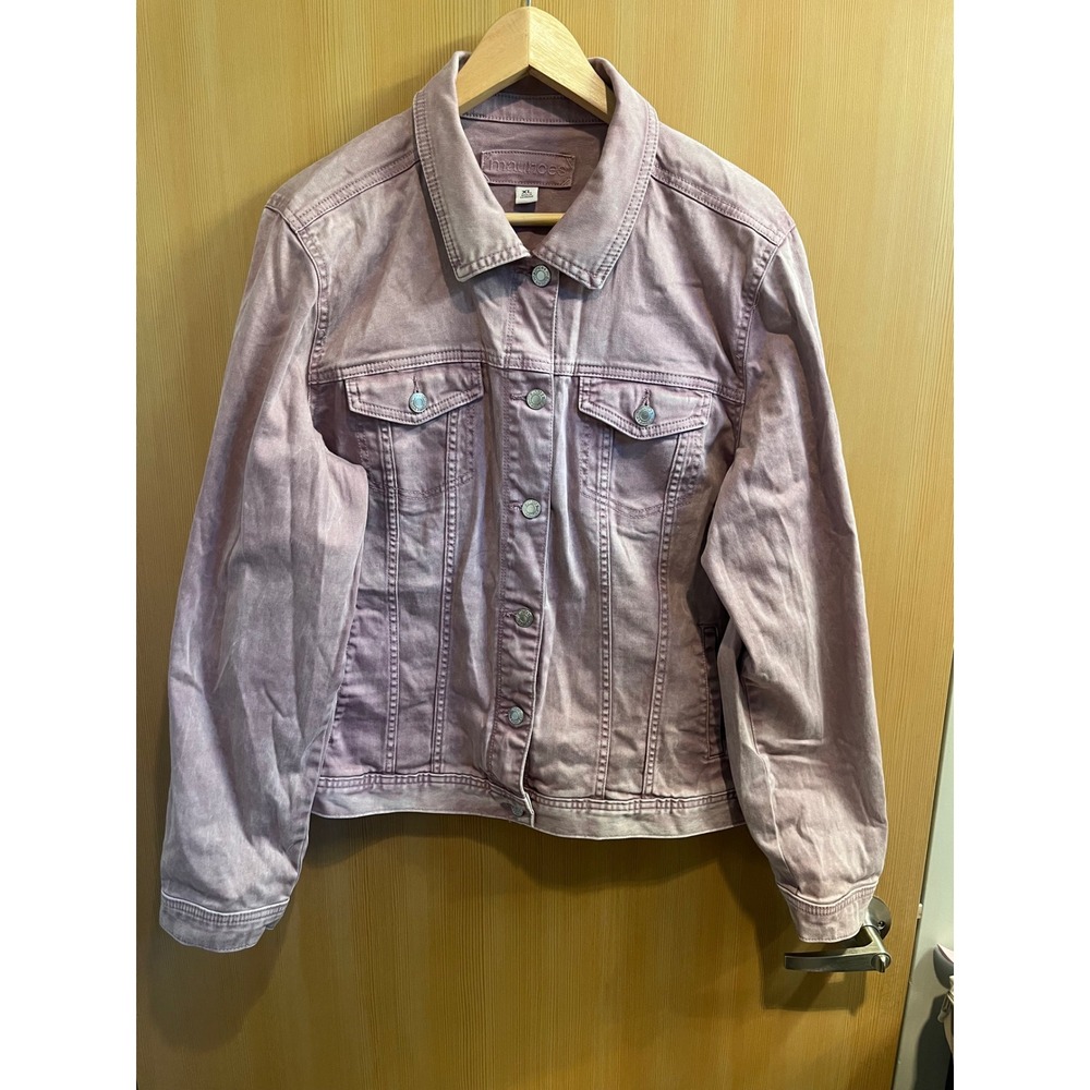 Maurices Denim Jacket Women XL Purple Acid Wash Stretch Button Front Trucker